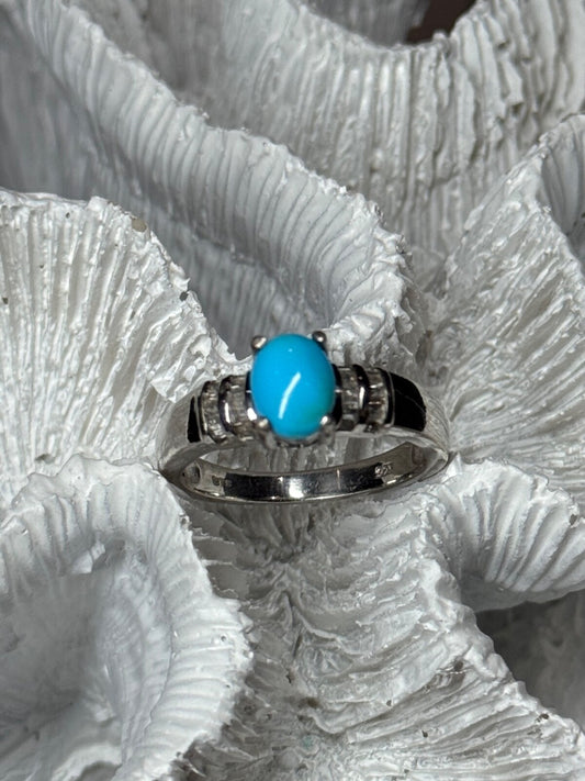 925 Sterling Silver Larimar & Beryl Ring Size 7.5