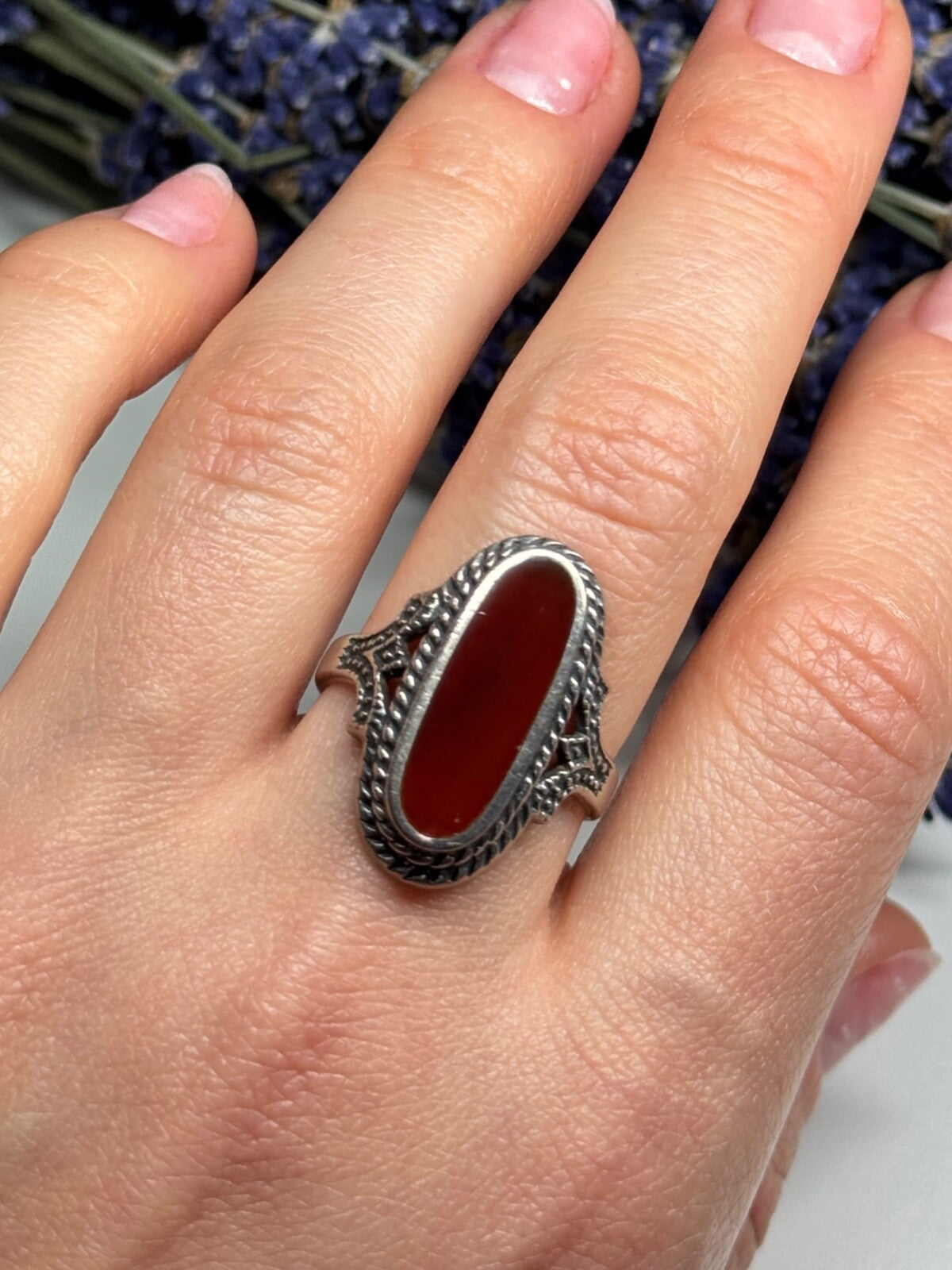 925 Sterling Silver Amber Ring Size 8