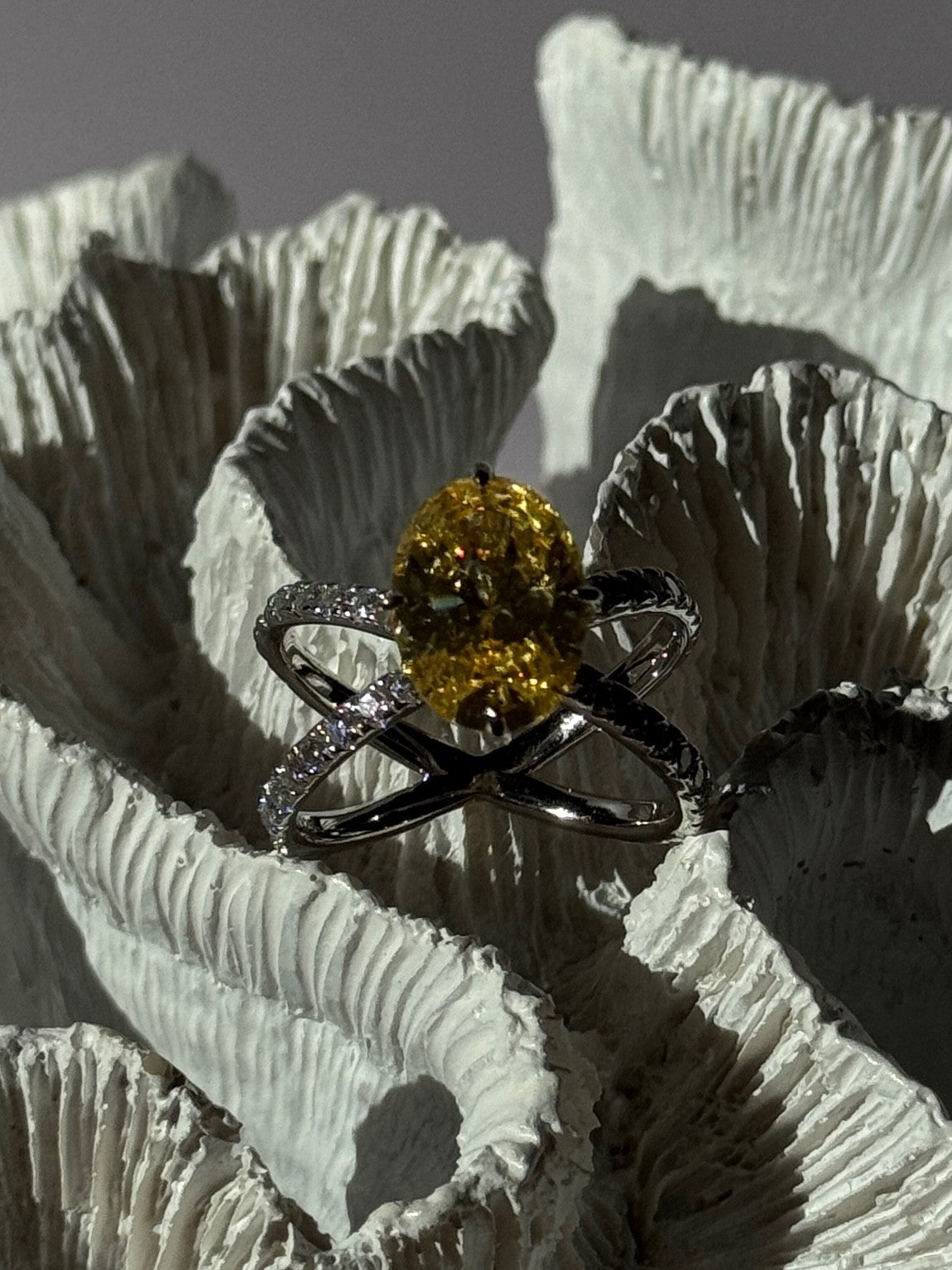 Shiny 925 Sterling Silver Citrine & Beryl Ring Size 10
