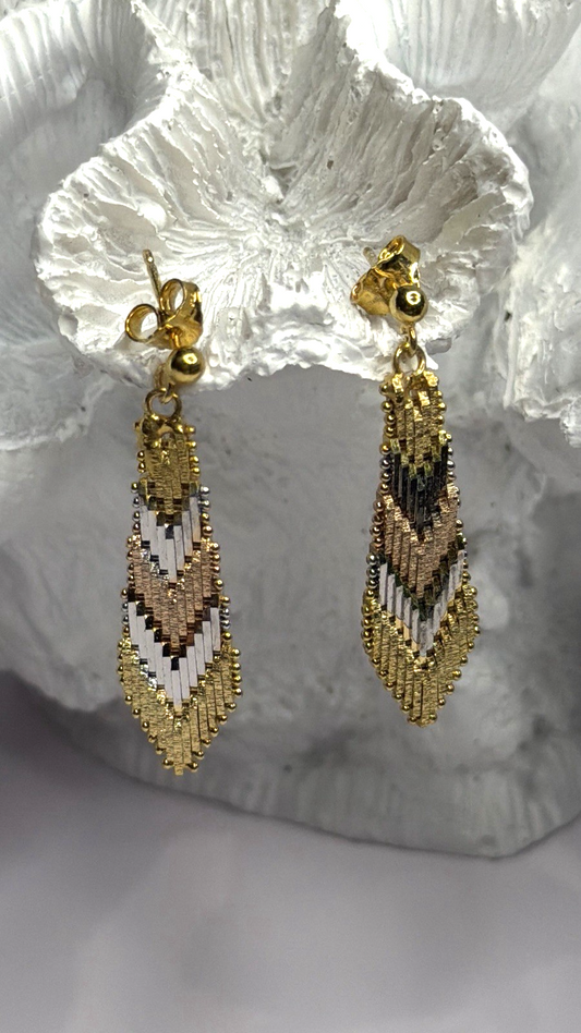 Tricolor Dangle Italy 925 Sterling Silver Gold Plated Earrings
