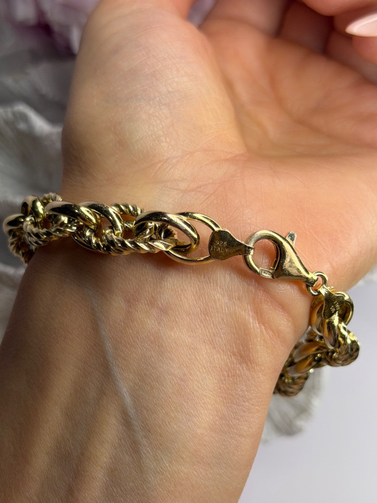 Italy 925 Sterling Silver Gold Plated Bracelet Length 8