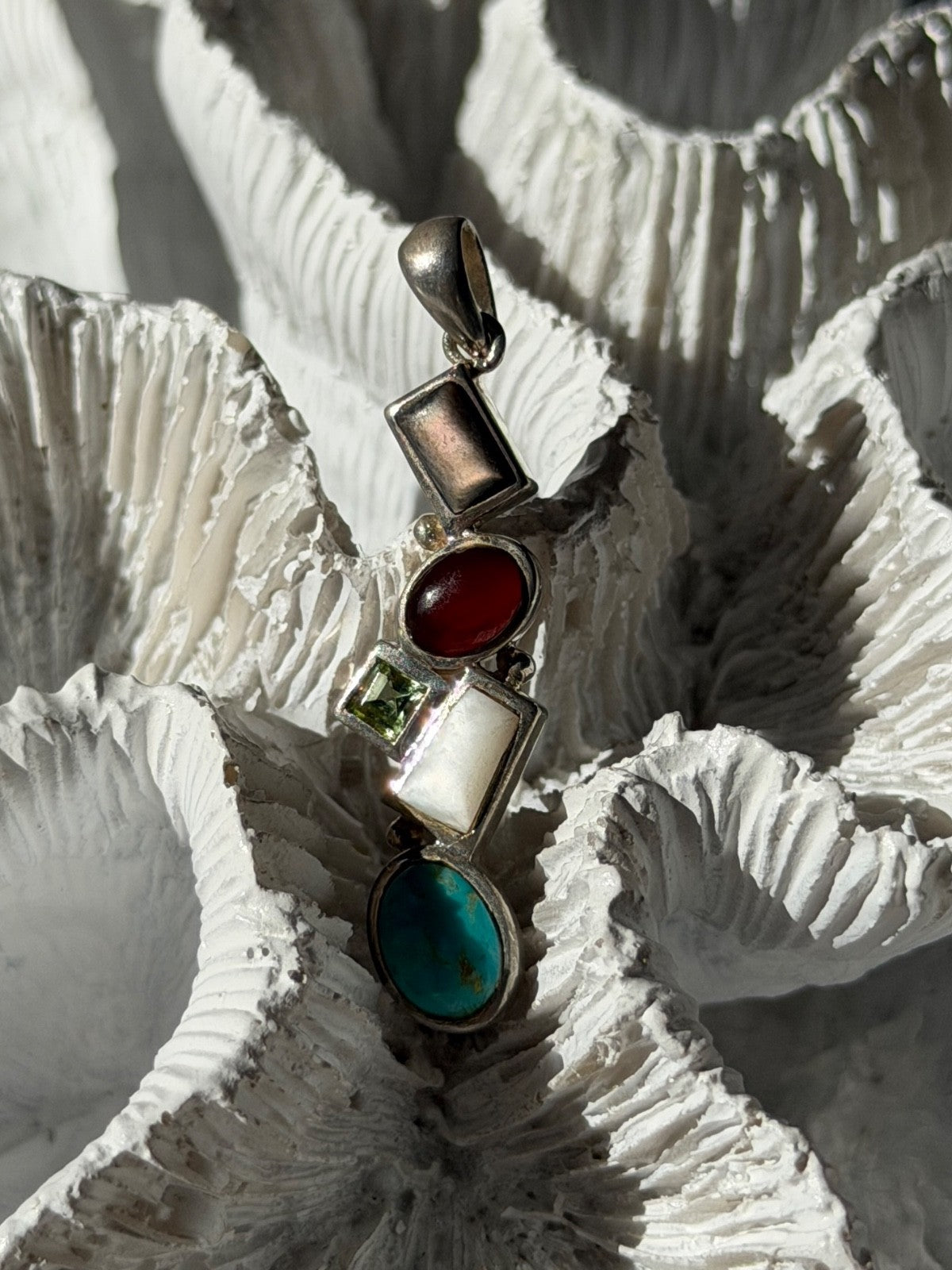 925 Sterling Silver Multi Color Gemstones Pendant