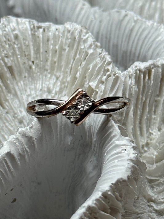 925 Sterling Silver Gold Plated Part White Sapphire Ring Size 6