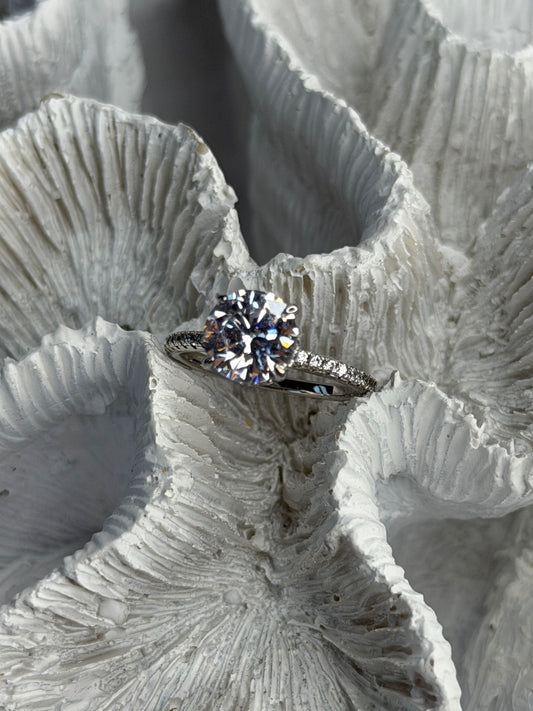 AZL 925 Sterling Silver Lab-Created Diamond Ring Size 6