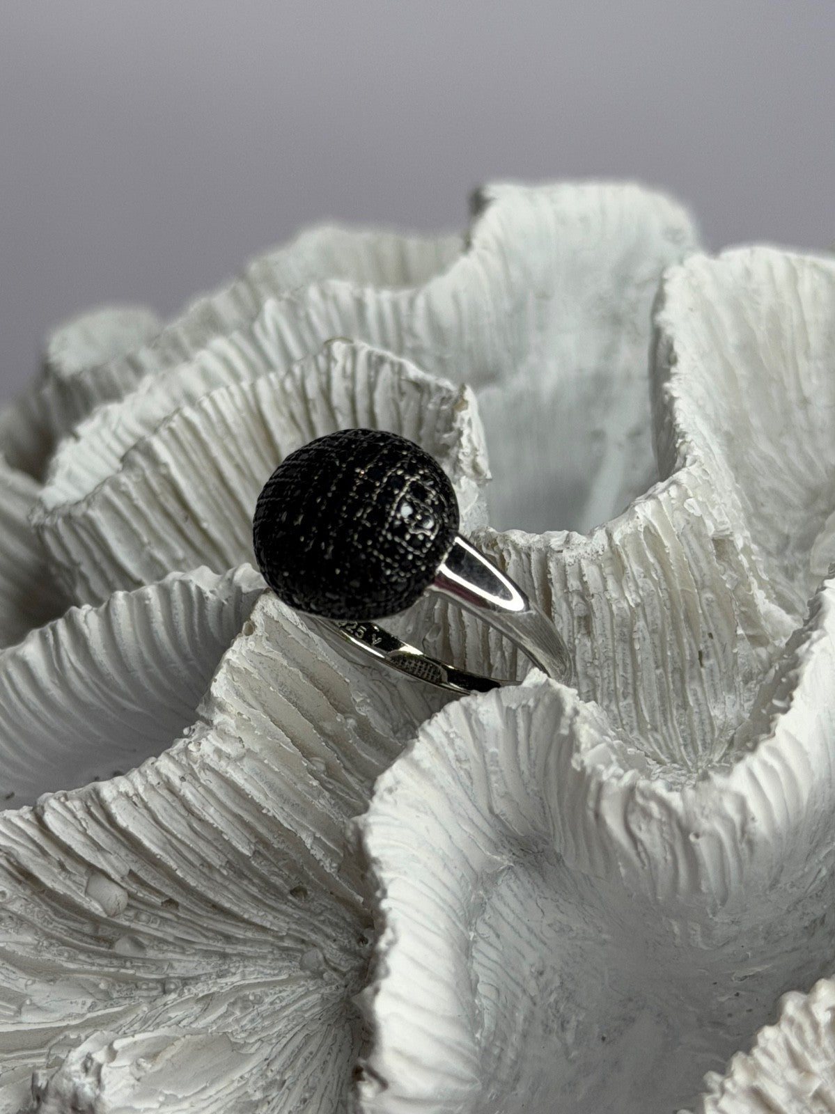 925 Sterling Silver Black Diamonds Ring Size 11