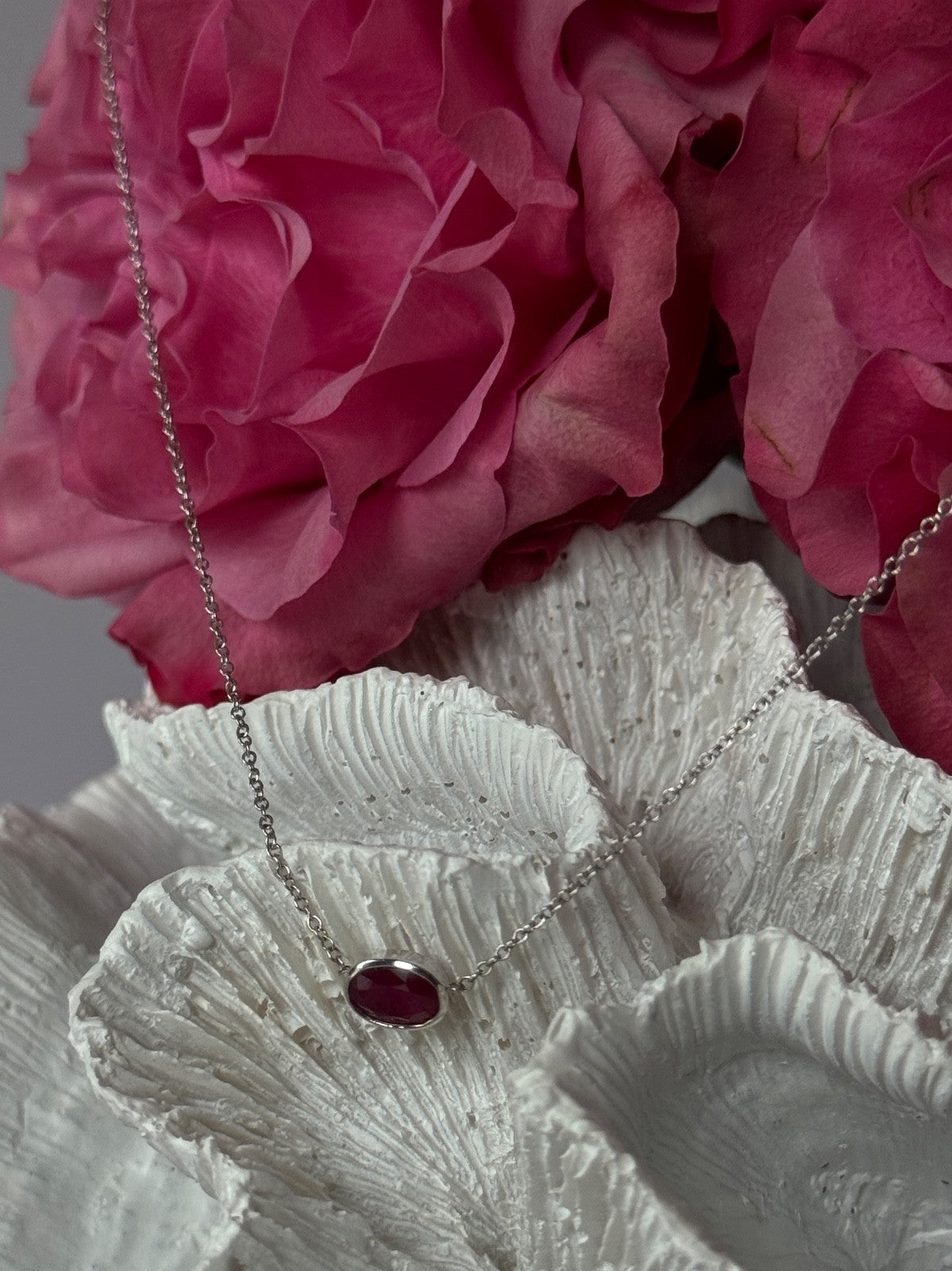 925 Sterling Silver Ruby Necklace Length 16 inch