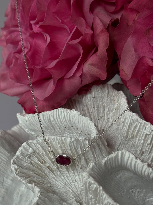 925 Sterling Silver Ruby Necklace Length 16 inch