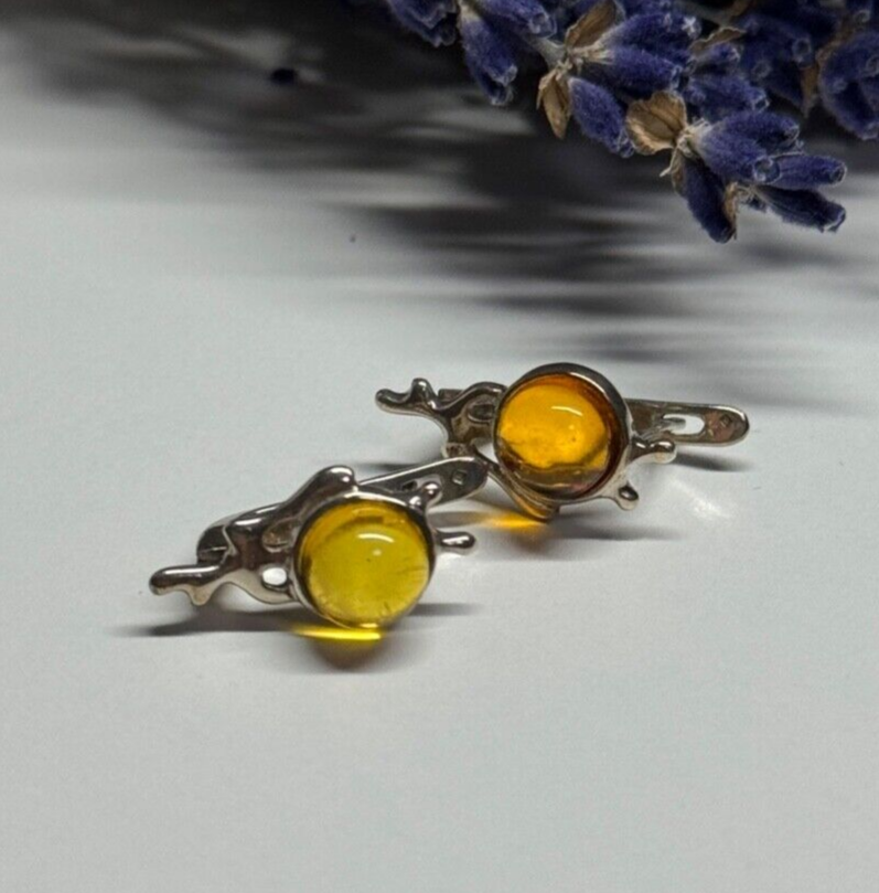 925 Sterling Silver Amber Earrings
