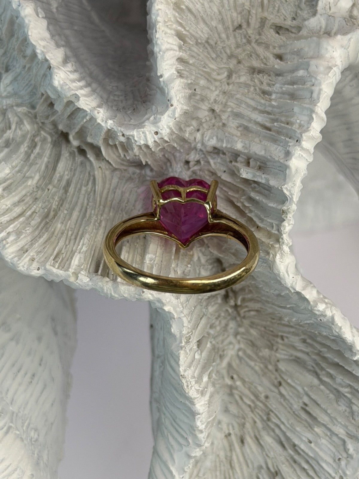 GTR 10K Yellow Gold Pink Sapphire Heart & Diamond Ring Size 7