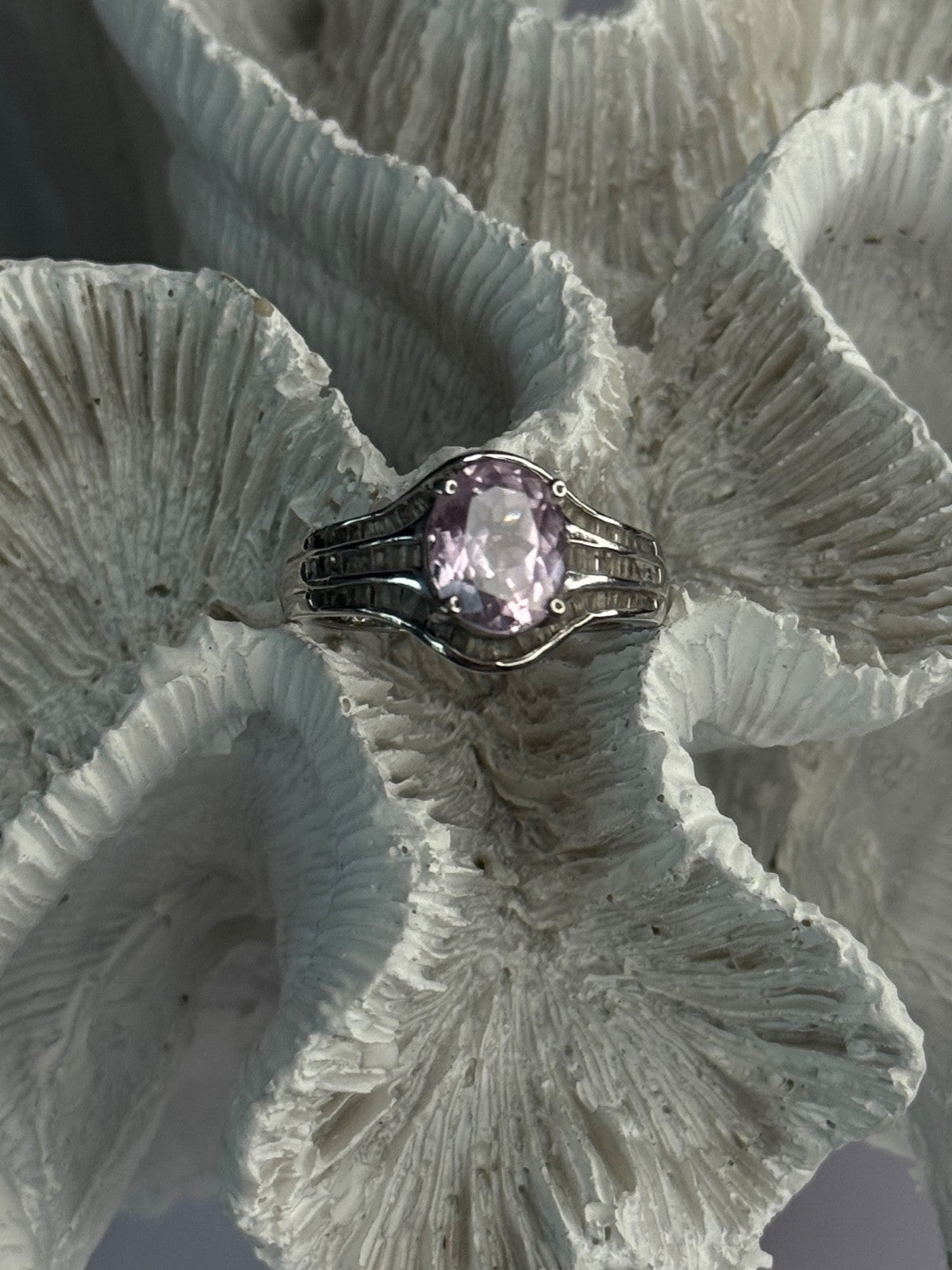 925 Sterling Silver Morganite & Beryl Ring Size 8