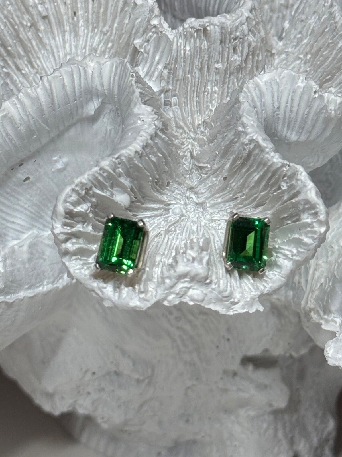 925 Sterling Silver Green Peridot Earrings Length 8 Mm