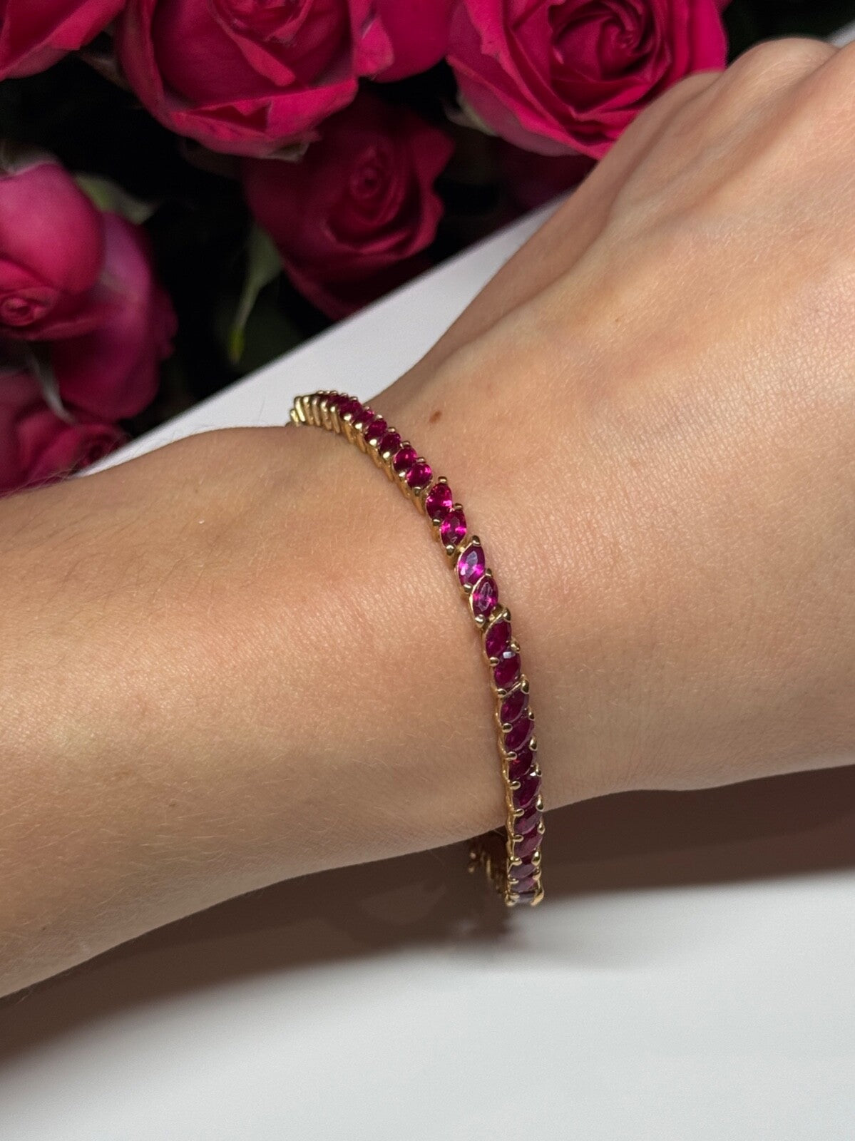 925 Sterling Silver Gold Plated Ruby Bracelet Length 7.5