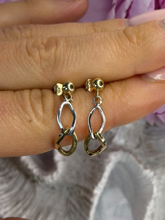 Aesthetic 14K Yellow & White Gold Earrings Length 1 Inch
