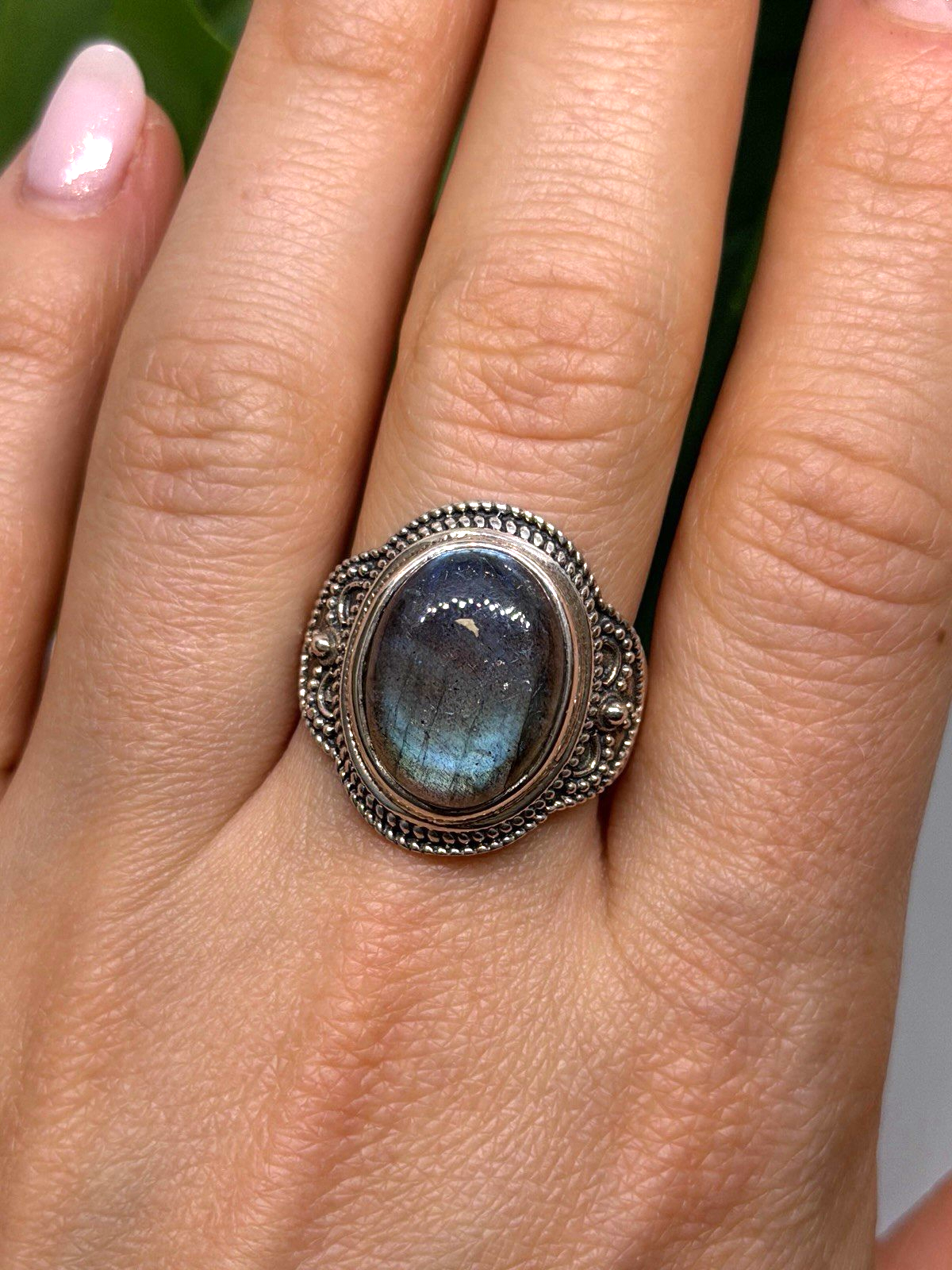 Vintage 925 Sterling Silver Labradorite Gemstone Ring Size 11