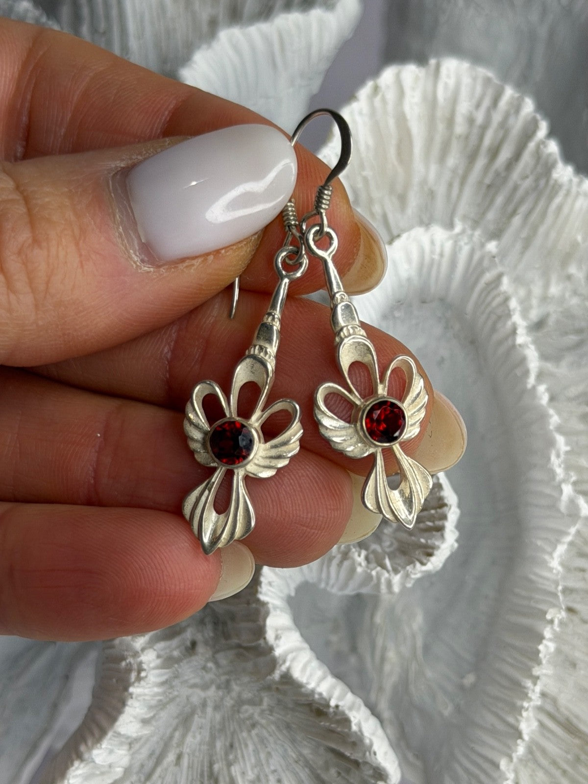 925 Sterling Silver Garnet Dangle Earrings