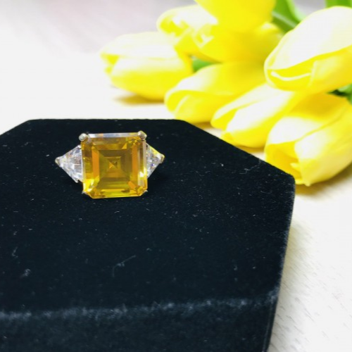 925 Sterling Silver Gold Plated Yellow & White CZ Ring Size 9