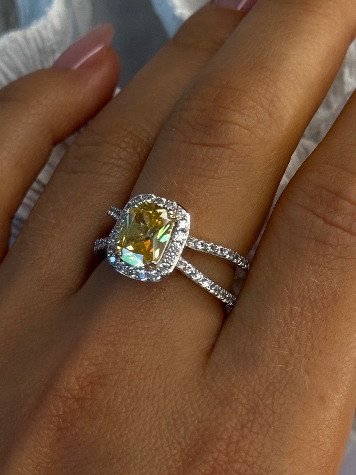 925 Sterling Silver Citrine & Beryl Ring Size 8