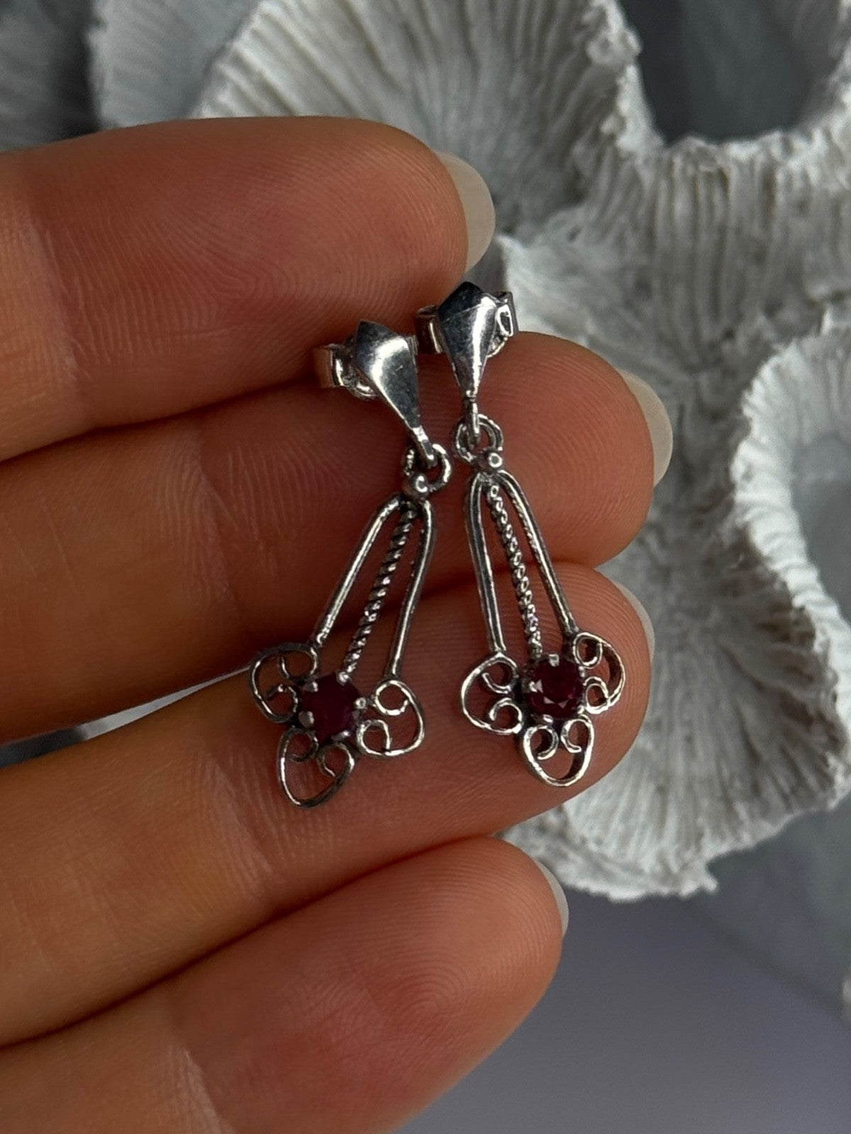 925 Sterling Silver Ruby Earrings Length 1.20 Inch