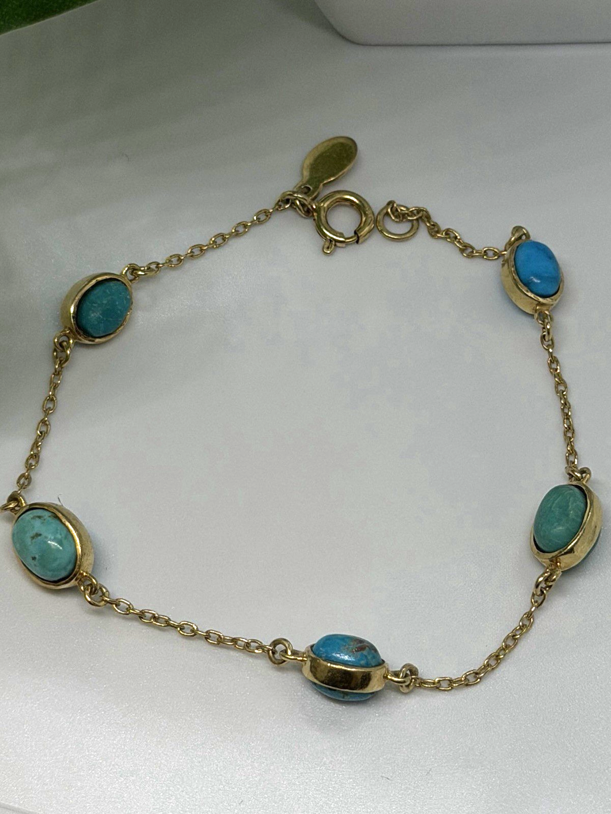 925 Sterling Silver Gold Plated Turquoise Bracelet 7.5