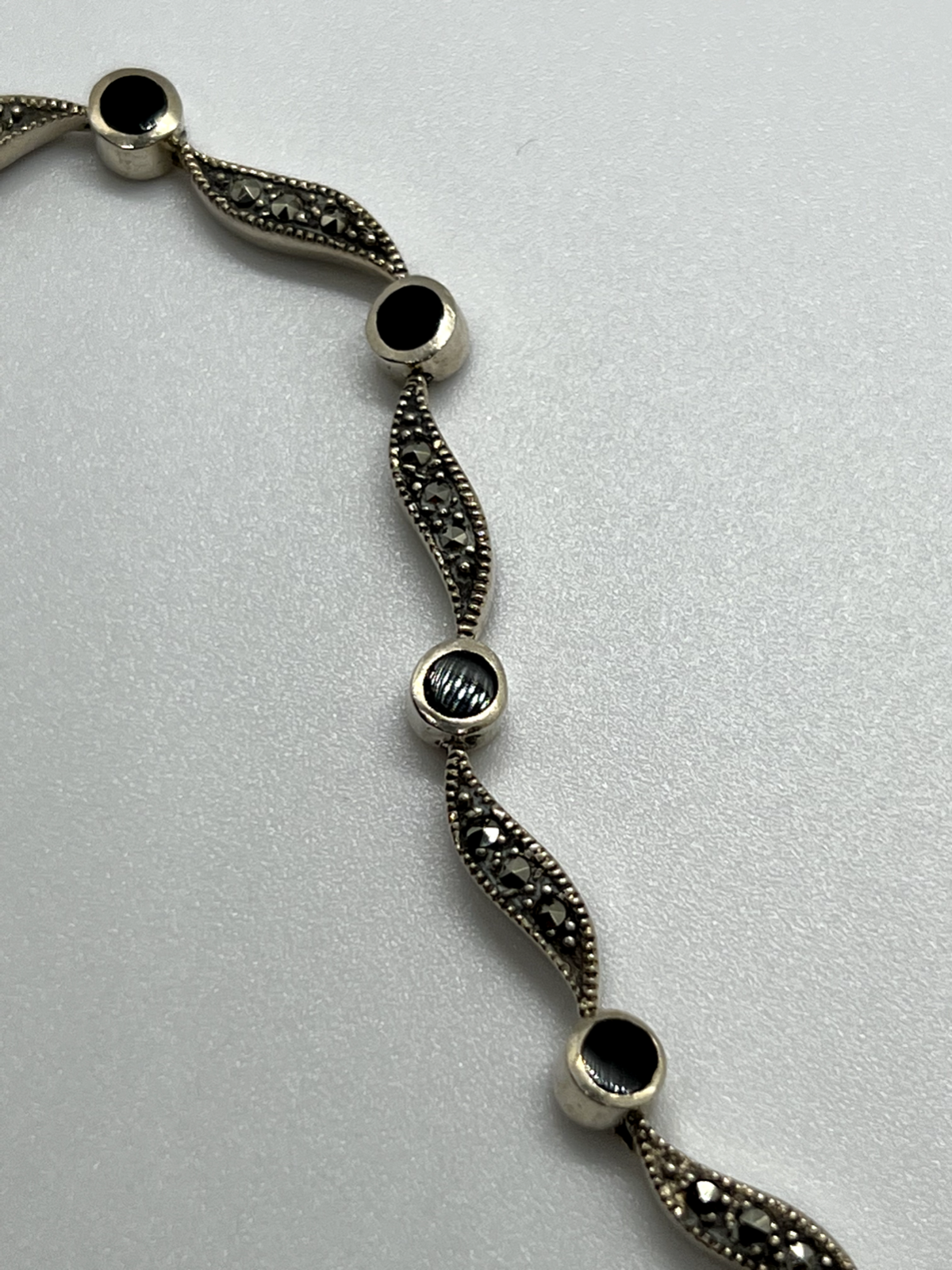 925 Sterling Silver Agate & Marcasite Bracelet