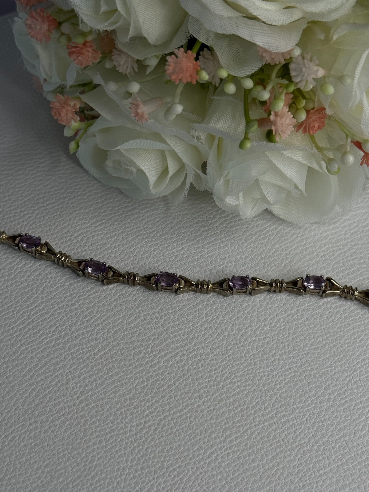 925 Sterling Silver Amethyst Bracelet Length 7.5