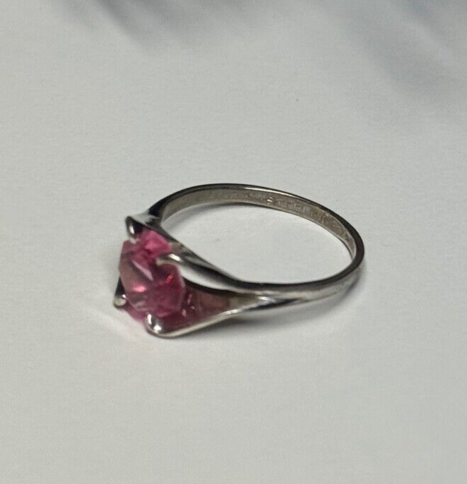 925 Sterling Silver Pink Topaz Ring Size 5