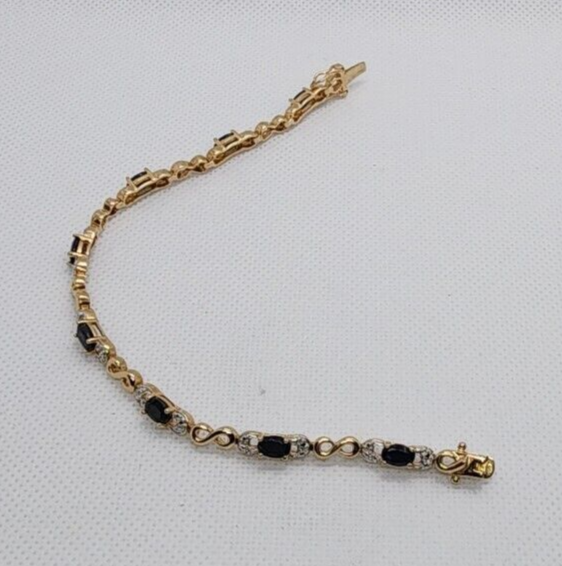925 Sterling Silver Vermeil Sapphires Bracelet Size 7.25 IN