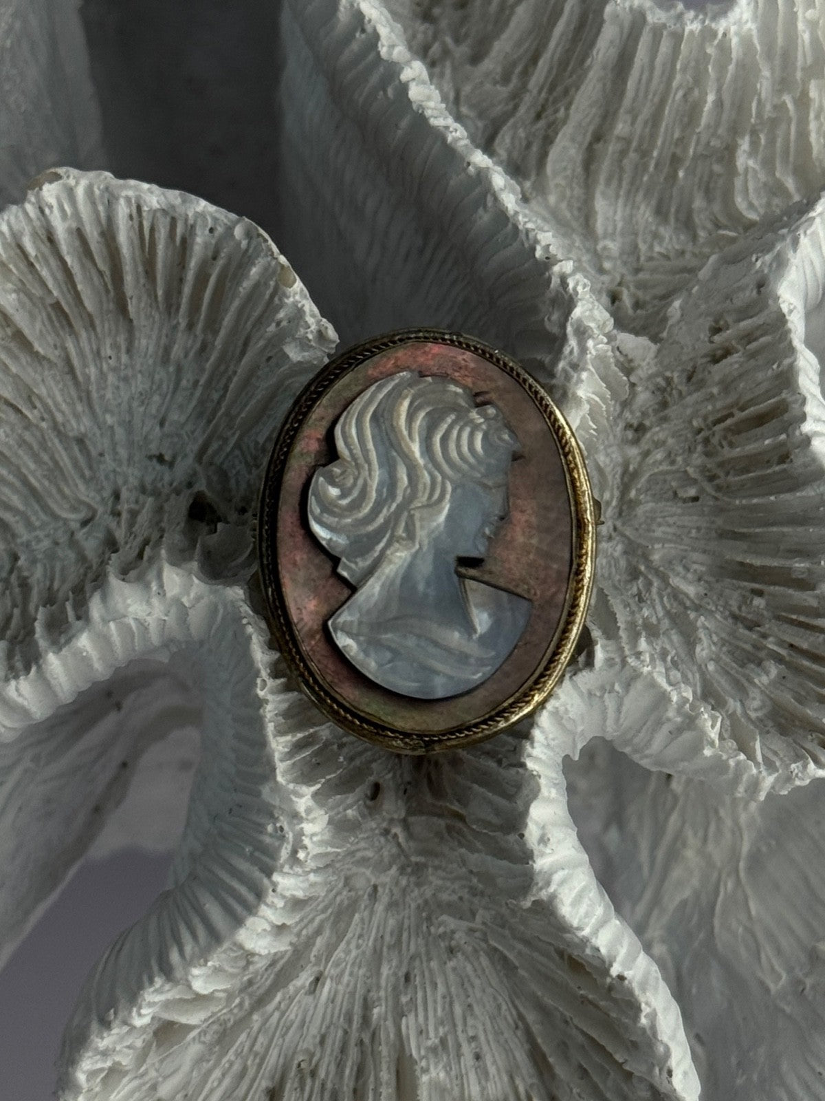 Vintage 925 Sterling Silver Abalone Cameo Brooch Pendant