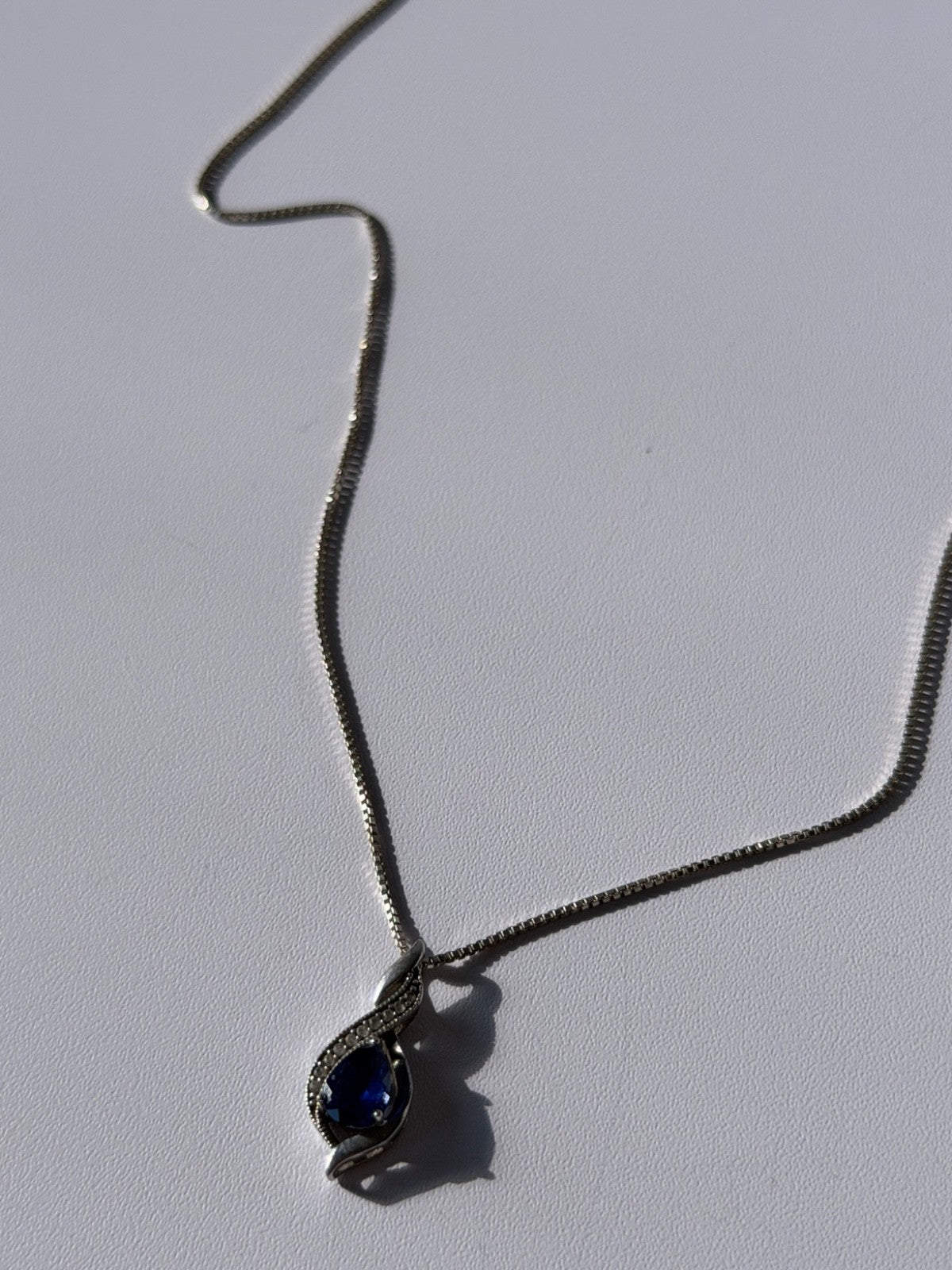925 Sterling Silver Blue Sapphire & Quartz Necklace Length 16 in