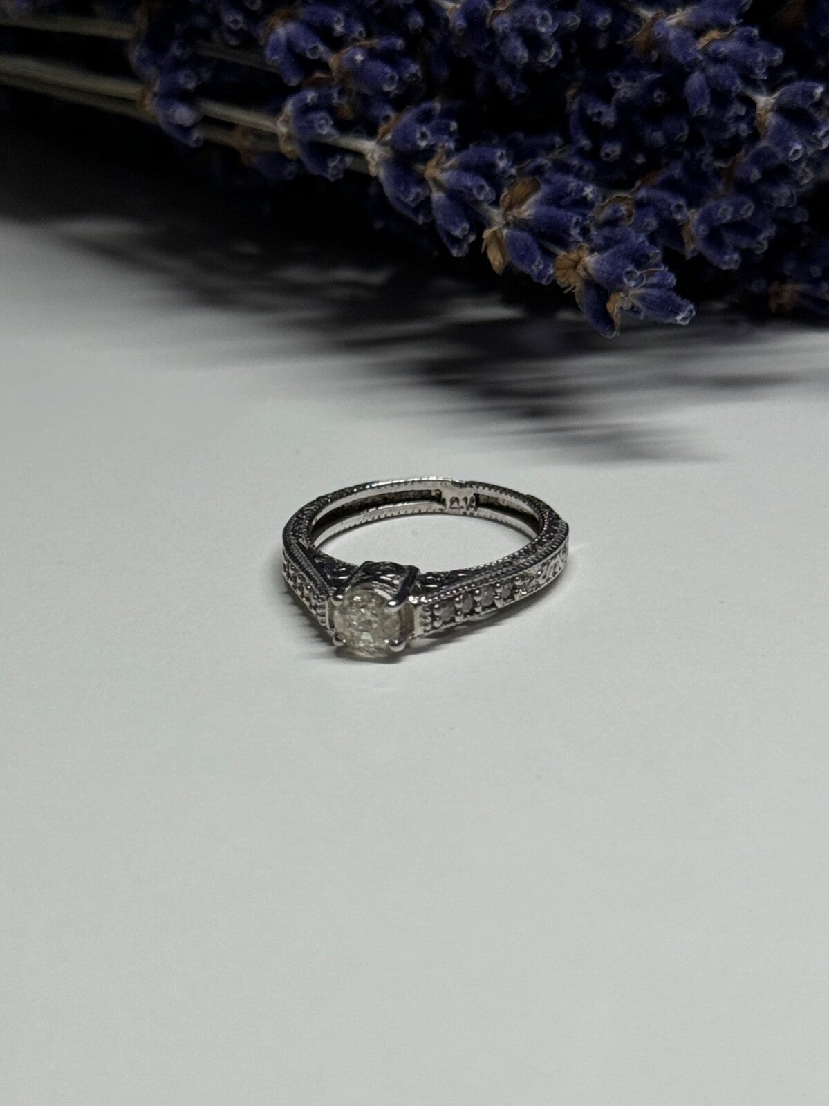 10K White Gold Ring Sapphire Size 6.5
