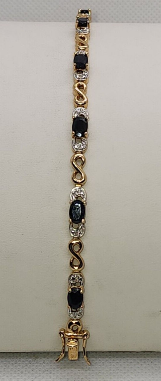 925 Sterling Silver Vermeil Sapphires Bracelet Size 7.25 IN