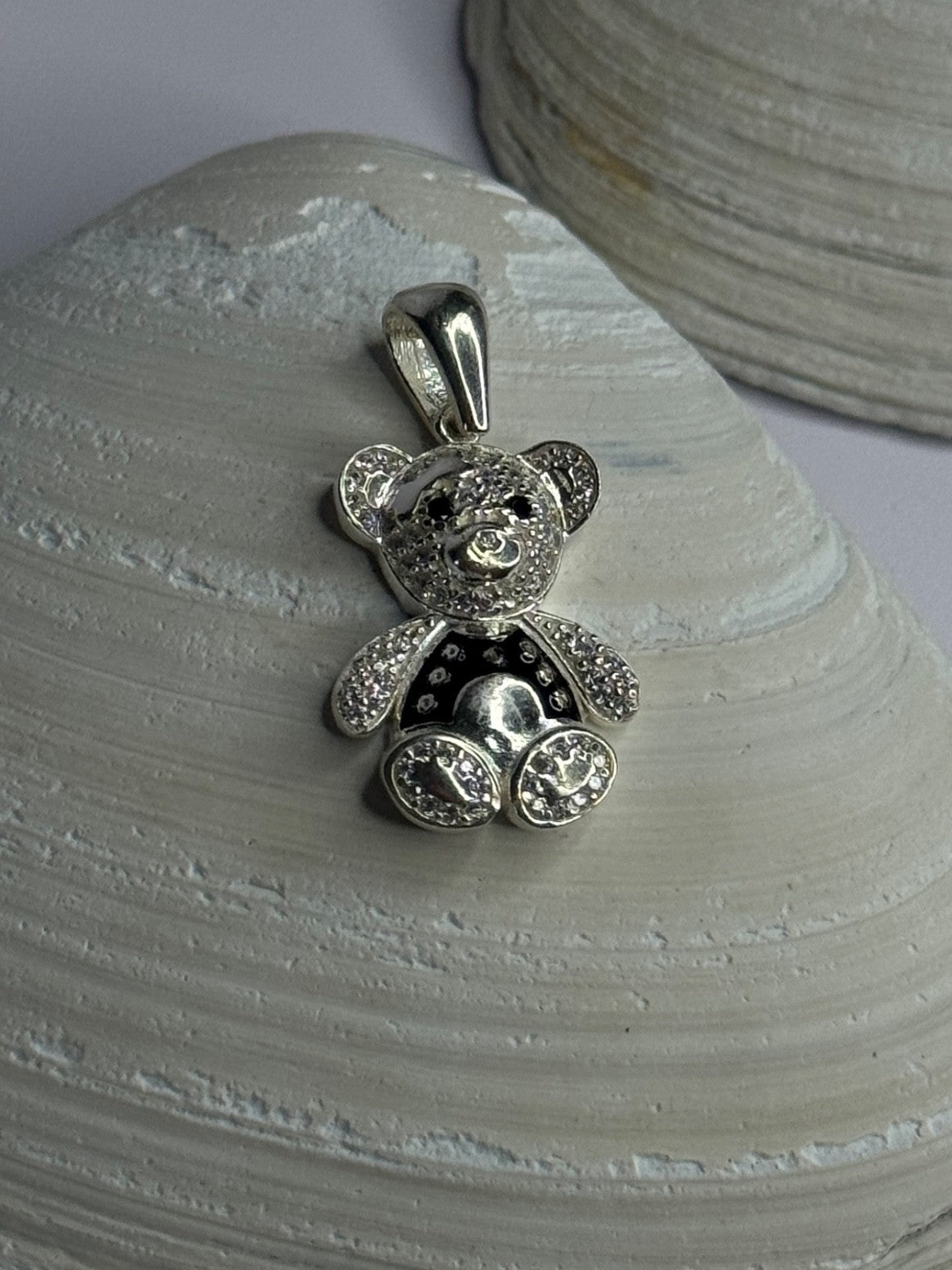 925 Sterling Silver Teddy Bear Cz Pendant Length 1.25 Inch