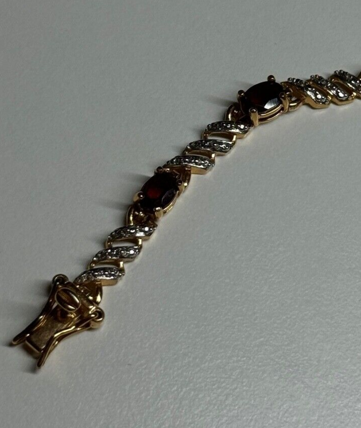 925 Sterling Silver Gold Plated Garnet Bracelet