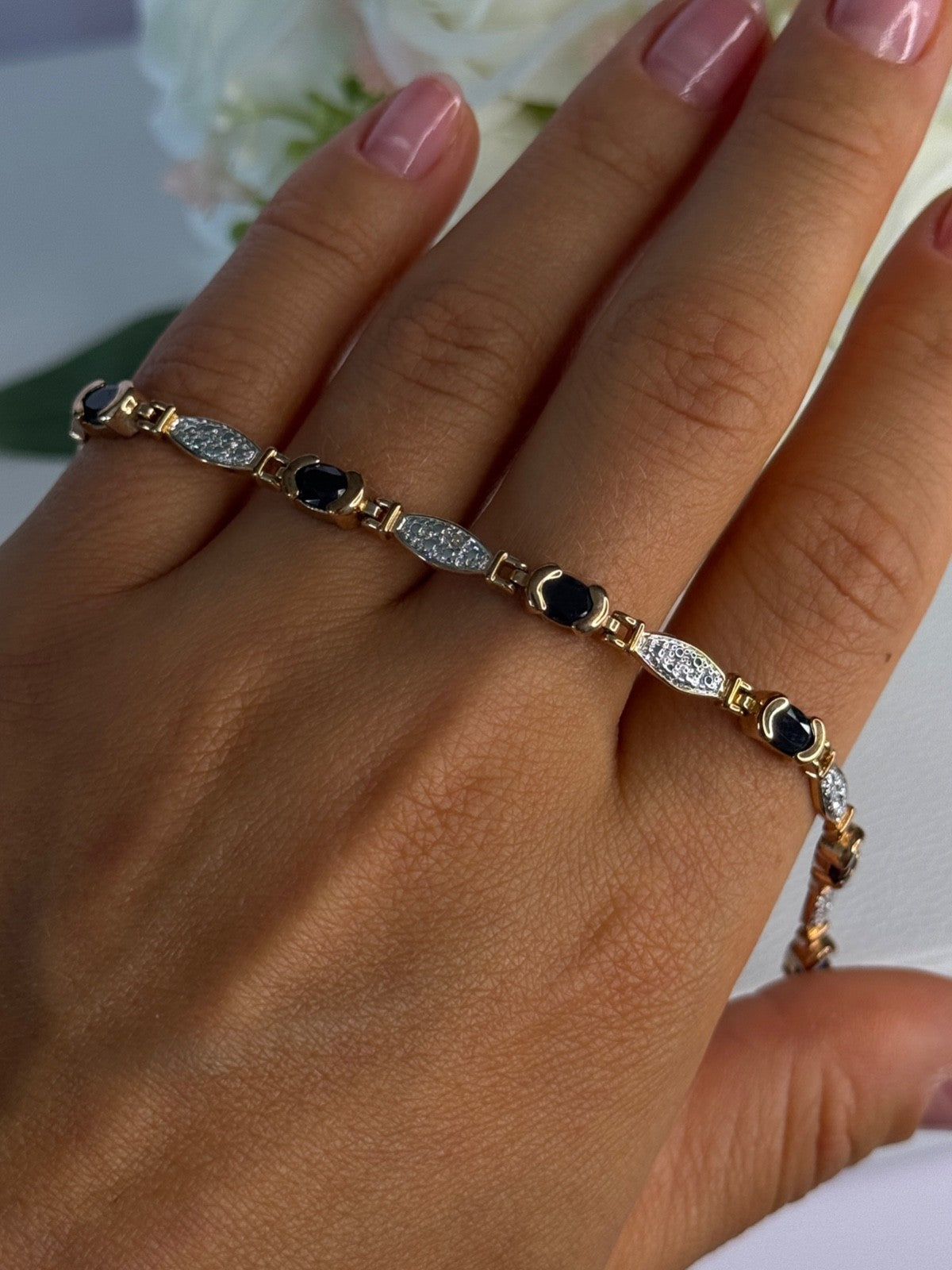 925 Sterling Silver Gold Plated Sapphire Bracelet Length 7.5 Inch
