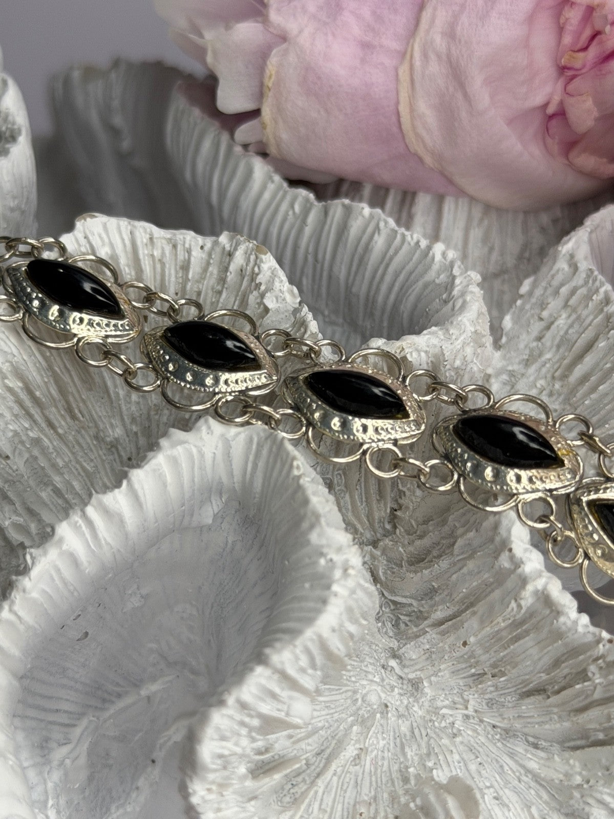 925 Sterling Silver Onyx Bracelet Length 7