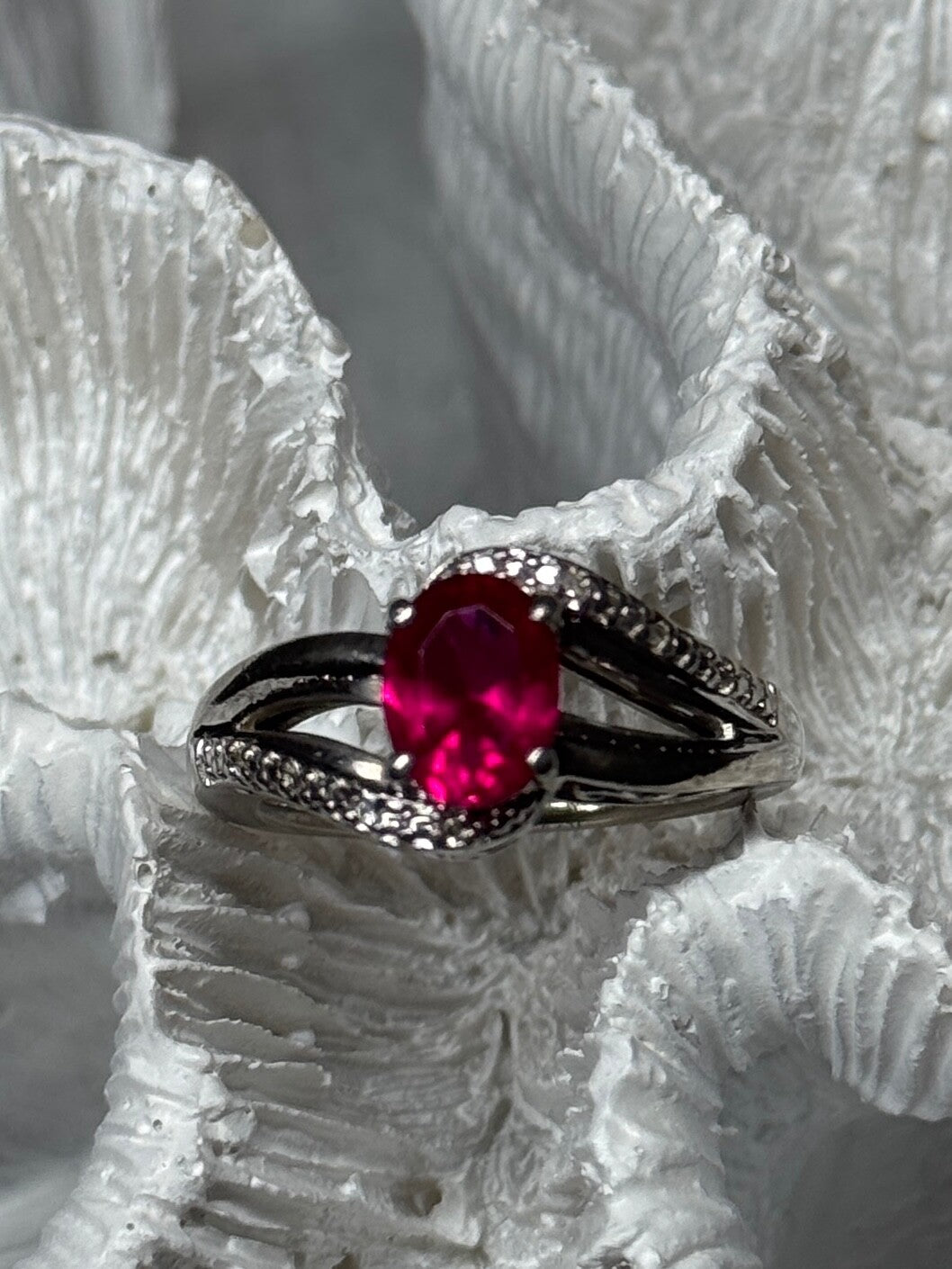 925 Sterling Silver Ruby Ring Size 6