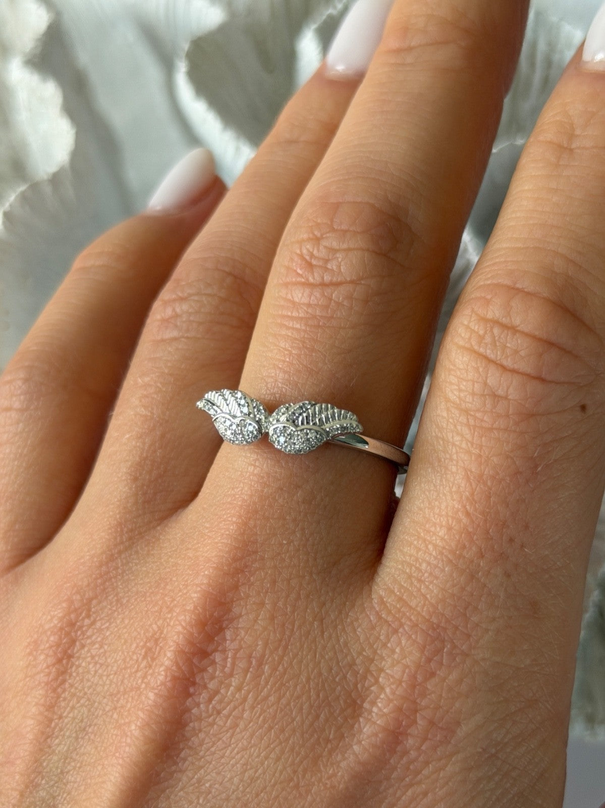 925 Sterling Silver Angel Wings Cz Ring Size 9