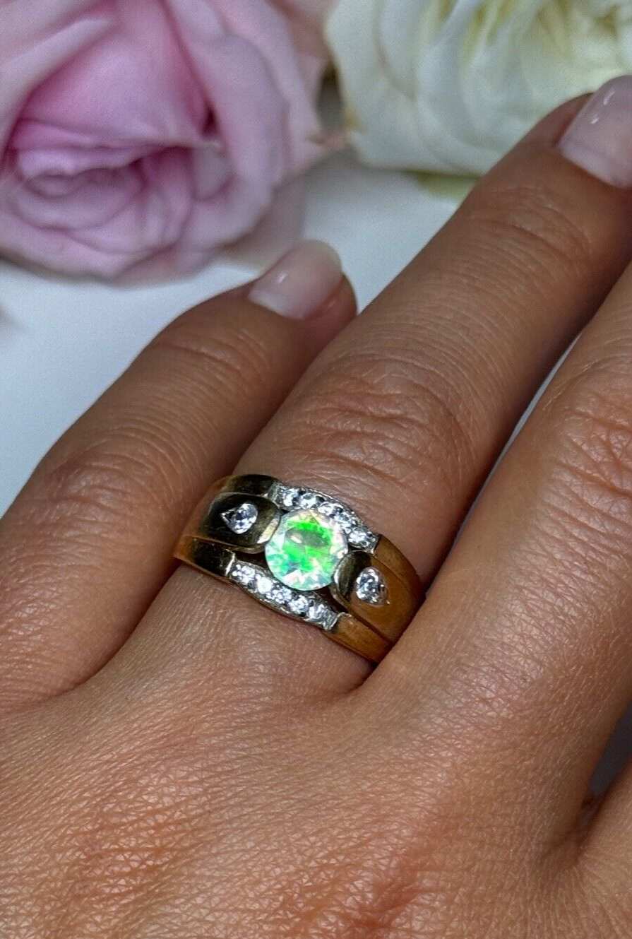 925 Sterling Silver Gold Plated CZ Ring Size 7