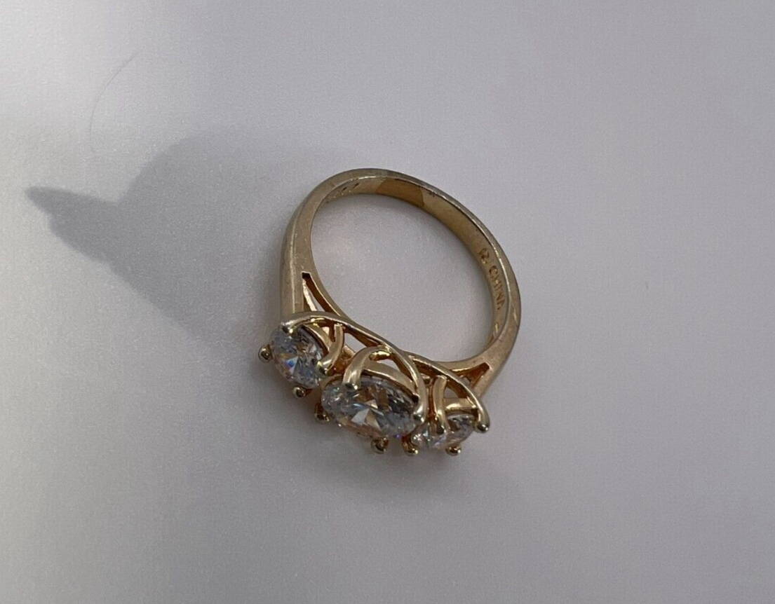 925 Sterling Silver Gold Plated CZ Ring - Size 6 Elegant Jewelry