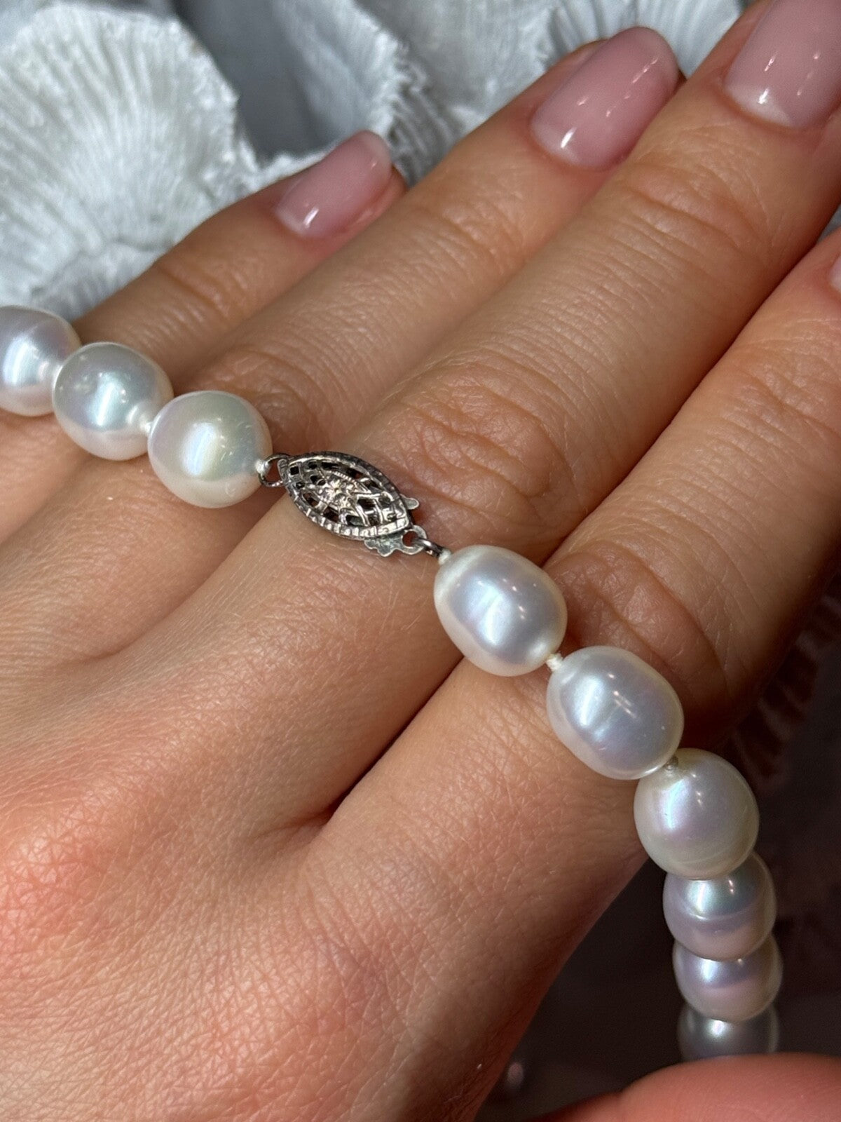 925 Sterling Silver Freshwater Pearls Necklace Length 18 IN