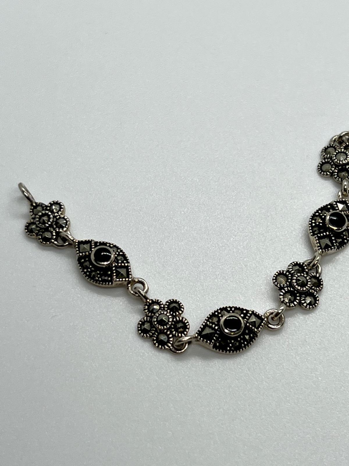 925 Sterling Silver Agate & Marcasite Bracelet