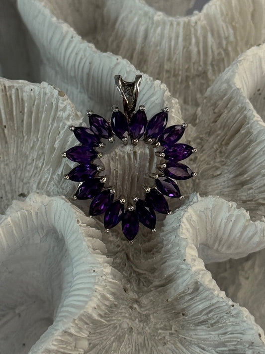 925 Sterling Silver Amethyst Heart Pendant Length 1.15 Inch