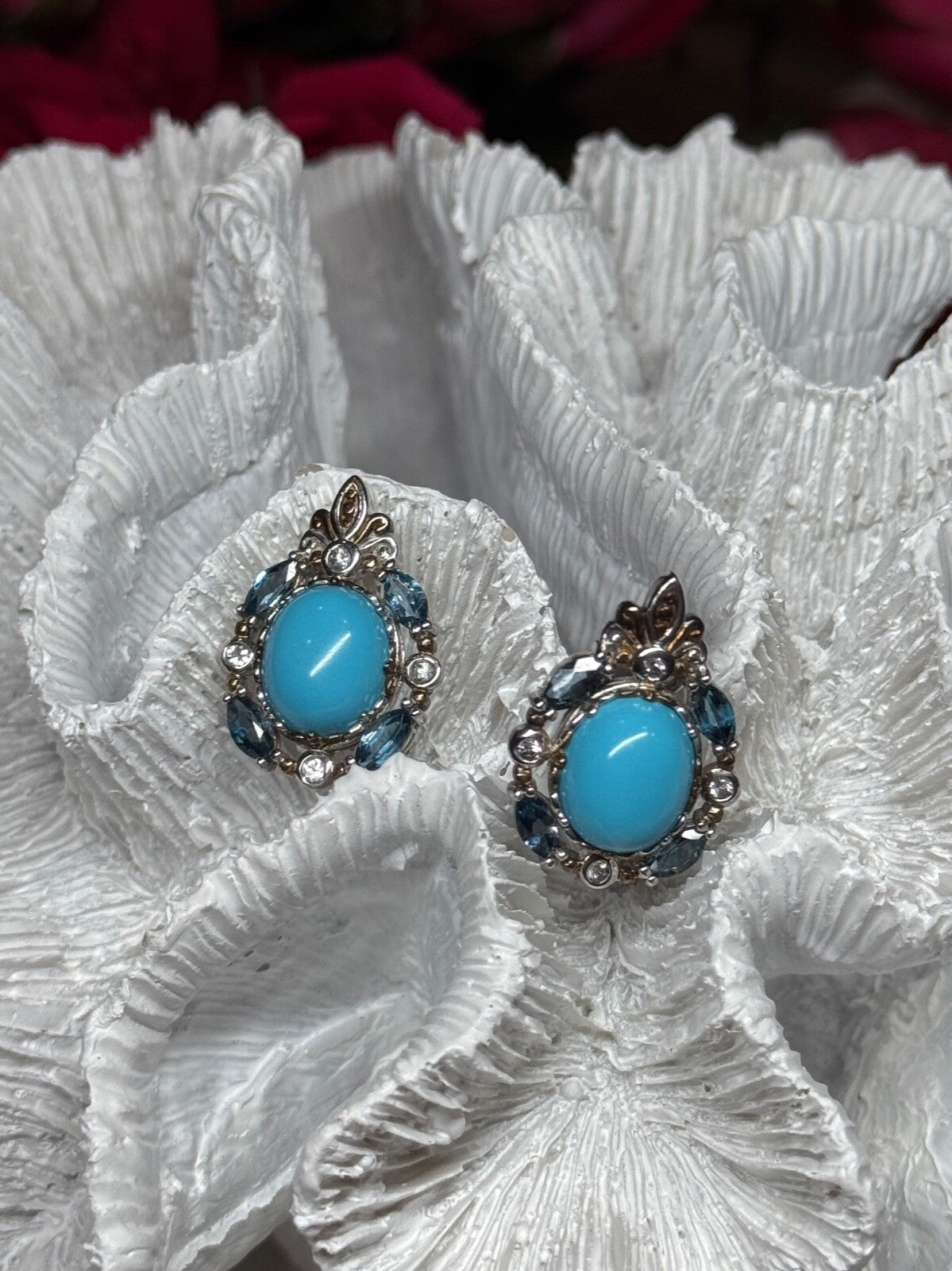 925 Sterling Silver Turquoise, Aquamarine & Beryl Earrings Length 1 Inch