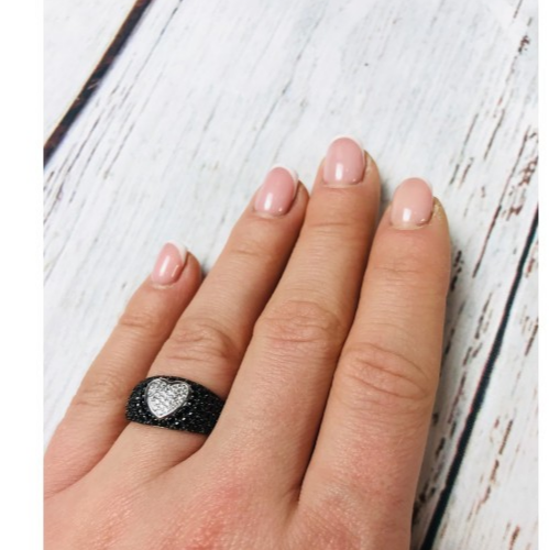 925 Sterling Silver Black Spinel & Goshenite Ring Size 6.5
