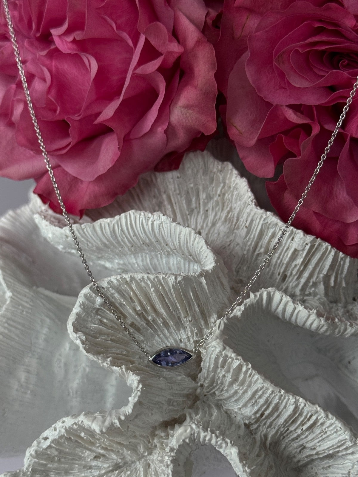 14K White Gold Tanzanite Necklace Length 18 inch