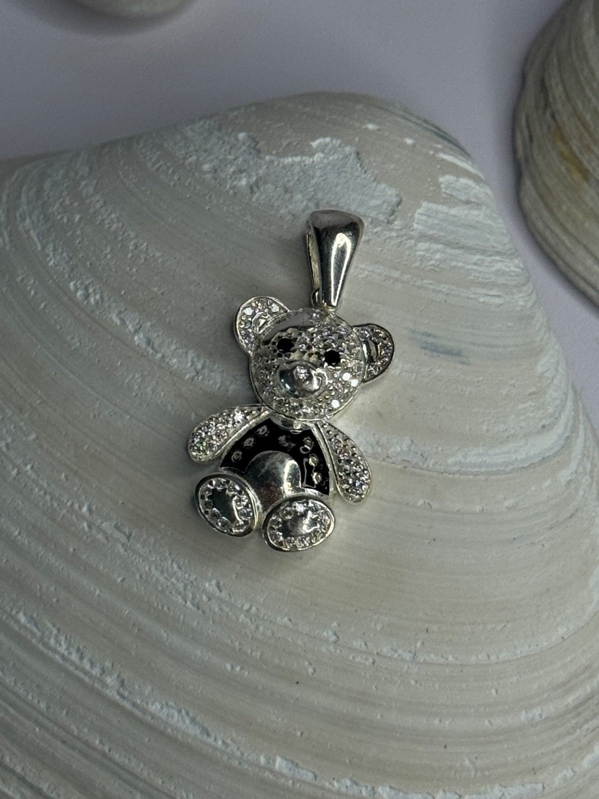 925 Sterling Silver Teddy Bear Cz Pendant Length 1.25 Inch