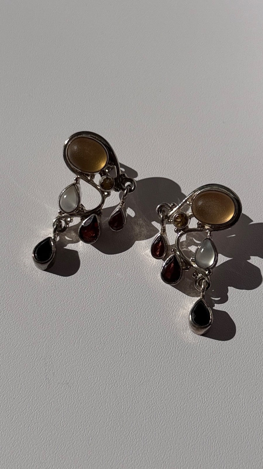 Vintage 925 Sterling Silver Multi Color Gemstones Earrings