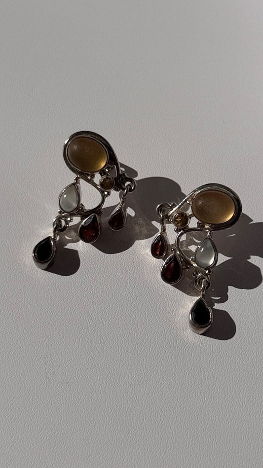 Vintage 925 Sterling Silver Multi Color Gemstones Earrings