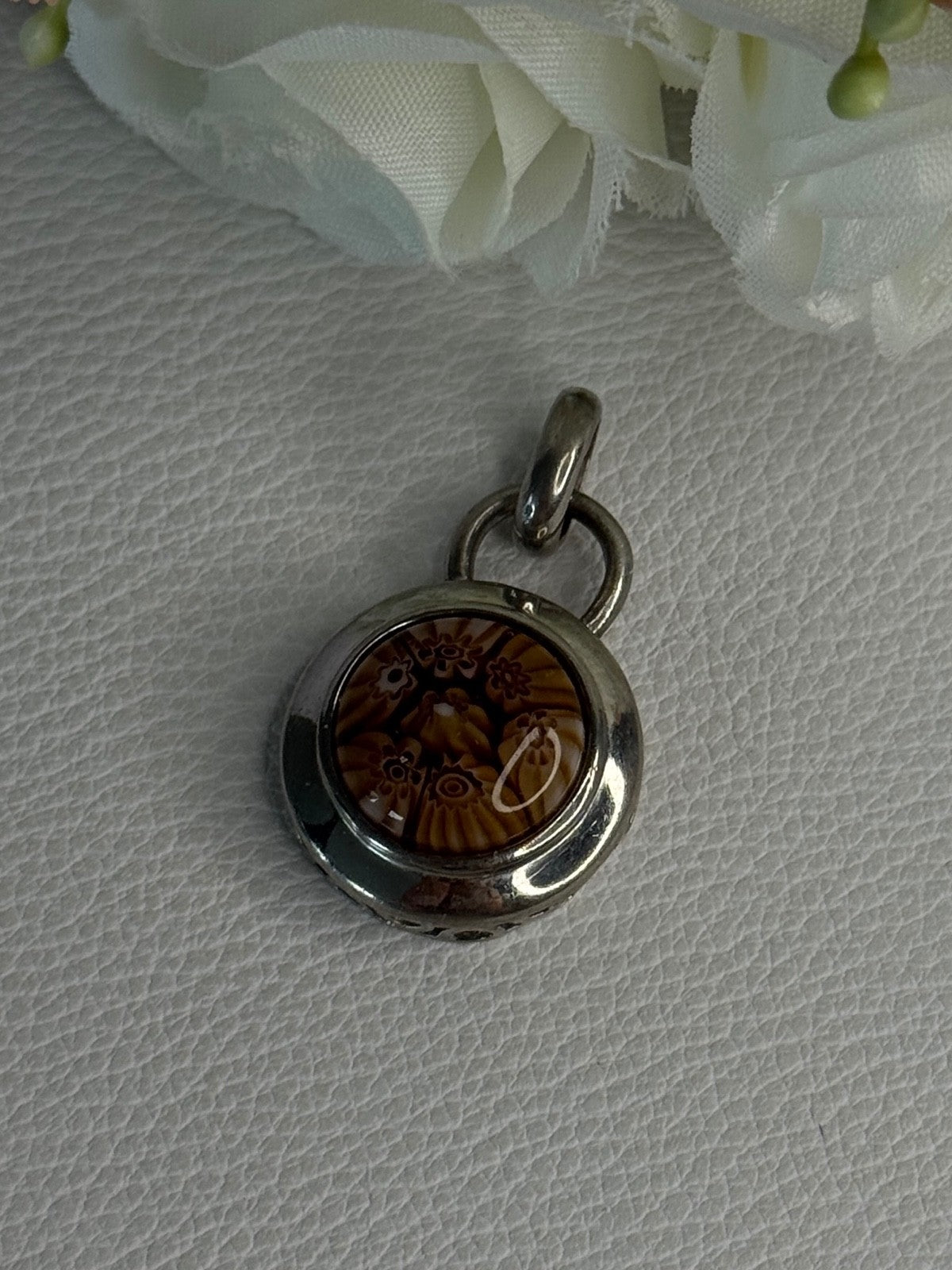 925 Sterling Silver Amber Carved Flower Pendant Length 1.25 Inch