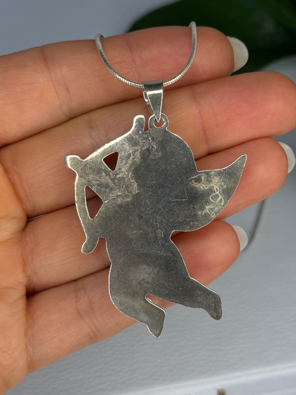 925 Sterling Silver Cupid Necklace Length 24 in